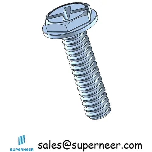 4-40 x 7/16“ Indented Hex Washer Head Phillips Slot Machine Screw Steel Blue Zinc Plated