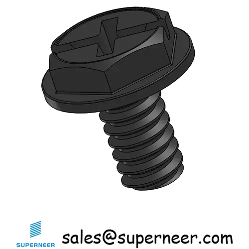 6-32 x 1/4" Indented Hex Washer Head Phillips Slot Machine Screw Steel Black