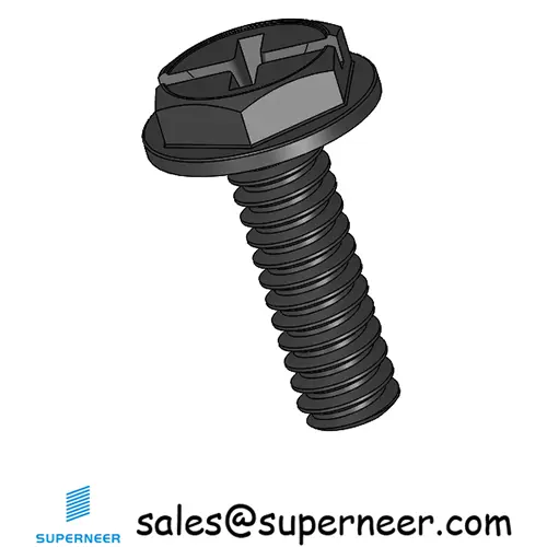 6-32 x 7/16“ Indented Hex Washer Head Phillips Slot Machine Screw Steel Black
