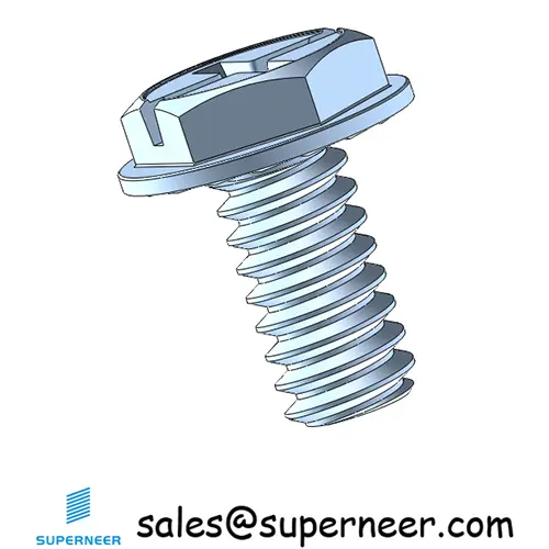10-32 x 3/8" Indented Hex Washer Serrated Head Phillips Slot Machine Screw Steel Blue Zinc Plated