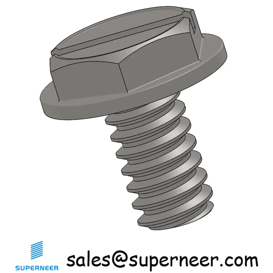 6-32 x 1/4" Indented Hex Washer Head Slotted Machine Screw SUS304 Stainless Steel Inox