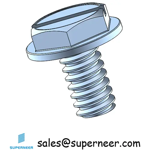 6-32 x 1/4" Indented Hex Washer Head Slotted Machine Screw Steel Blue Zinc Plated