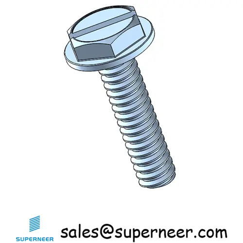 6-32 x 9/16“ Indented Hex Washer Head Slotted Machine Screw Steel Blue Zinc Plated