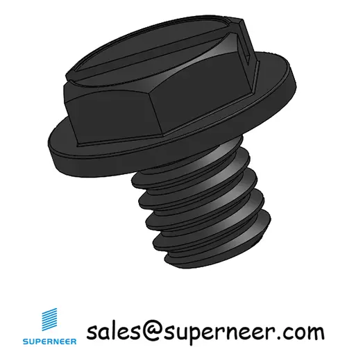 8-32 x 3/16" Indented Hex Washer Head Slotted Machine Screw Steel Black