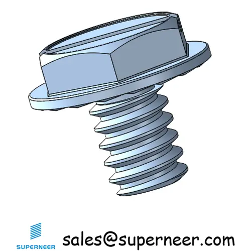 6-32 x 3/16" Indented Hex Washer Serrated Head Slotted Machine Screw Steel Blue Zinc Plated