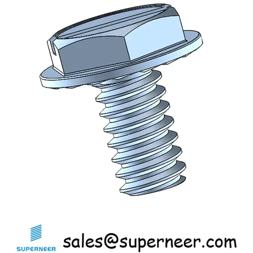 6-32 x 1/4" Indented Hex Washer Serrated Head Slotted Machine Screw Steel Blue Zinc Plated