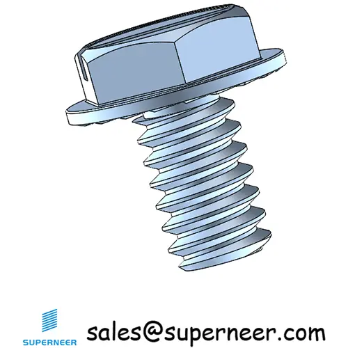 10-32 x 5/16" Indented Hex Washer Serrated Head Slotted Machine Screw Steel Blue Zinc Plated