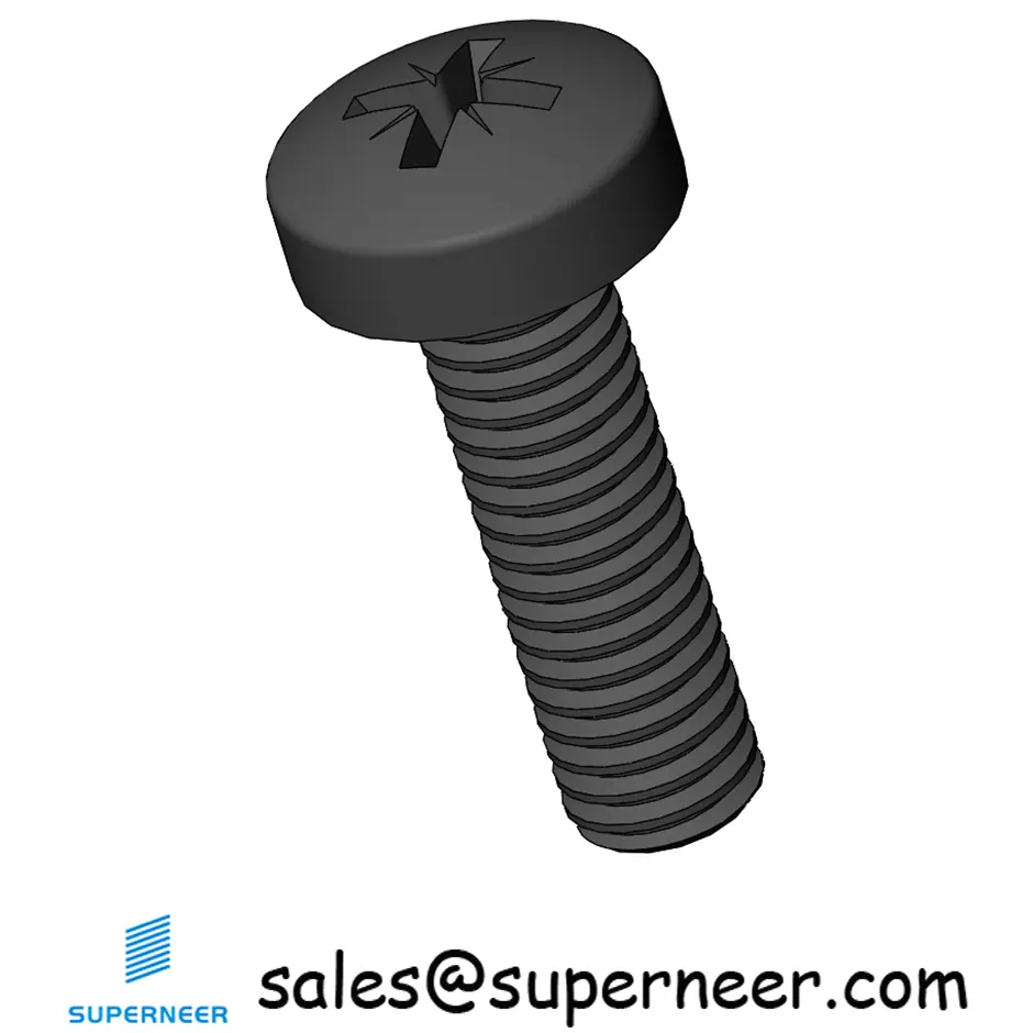 M3.5 x 12 mm Pan Head Pozi Machine Screw Steel Black ISO 7045