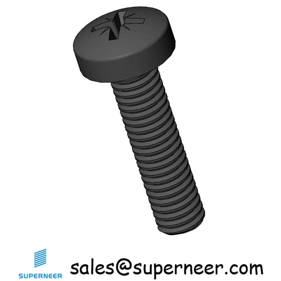 M3.5 x 14 mm Pan Head Pozi Machine Screw Steel Black ISO 7045