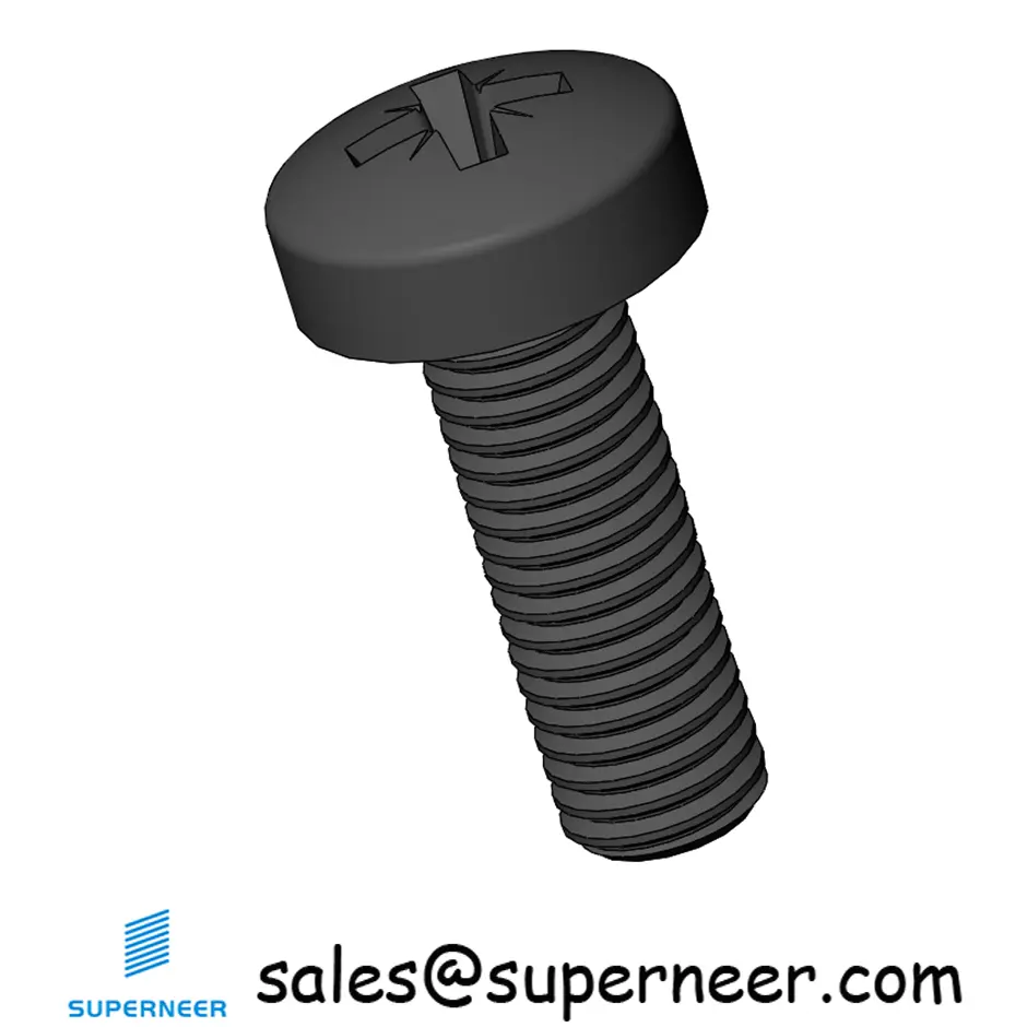 M4 x 12 mm Pan Head Pozi Machine Screw Steel Black ISO 7045