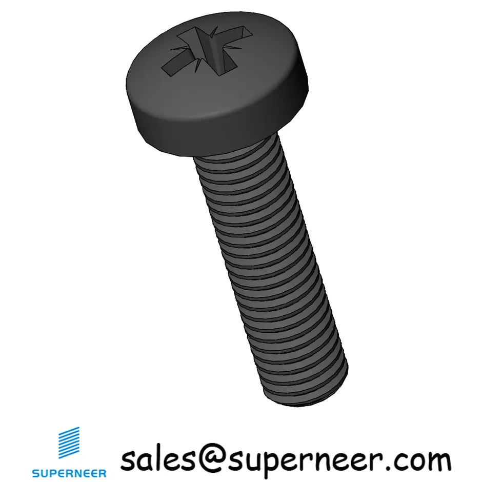 M4 x 16 mm Pan Head Pozi Machine Screw Steel Black ISO 7045
