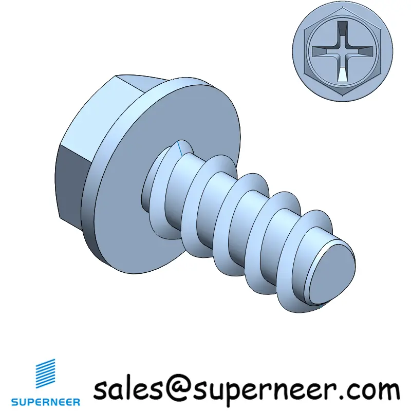 2 × 3/16" Hex Washer Head Phillips Thread Forming inch Screws for Plastic  Steel Blue Zinc Plated