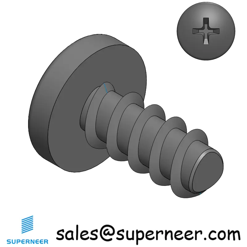 2 × 3/16" Pan Head Phillips Thread Forming inch Screws for Plastic  Steel Black
