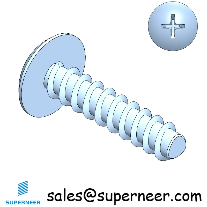 2 × 3/8" Truss Head Phillips Thread Forming inch Screws for Plastic  Steel Blue Zinc Plated