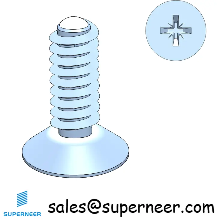 6-32 × 3/8 Flat Head Pozi Thread Forming  Screws for Metal  Steel Blue Zinc Plated