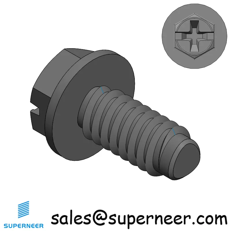 2-56 × 3/16 Hex Washer Phillips Slot Thread Forming  Screws for Metal  Steel Black