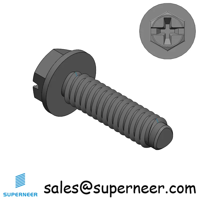 2-56 × 5/16 Hex Washer Phillips Slot Thread Forming  Screws for Metal  Steel Black