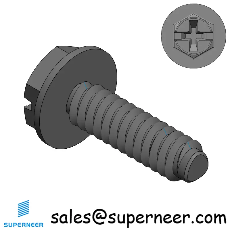 4-40 × 3/8 Hex Washer Phillips Slot Thread Forming  Screws for Metal  Steel Black