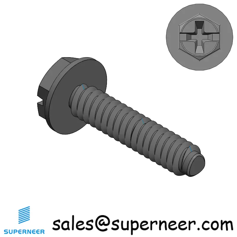 4-40 × 1/2 Hex Washer Phillips Slot Thread Forming  Screws for Metal  Steel Black