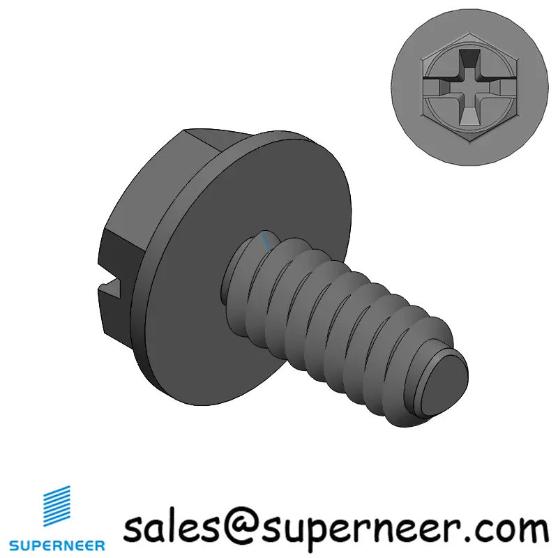 6-32 × 5/16 Hex Washer Phillips Slot Thread Forming  Screws for Metal  Steel Black