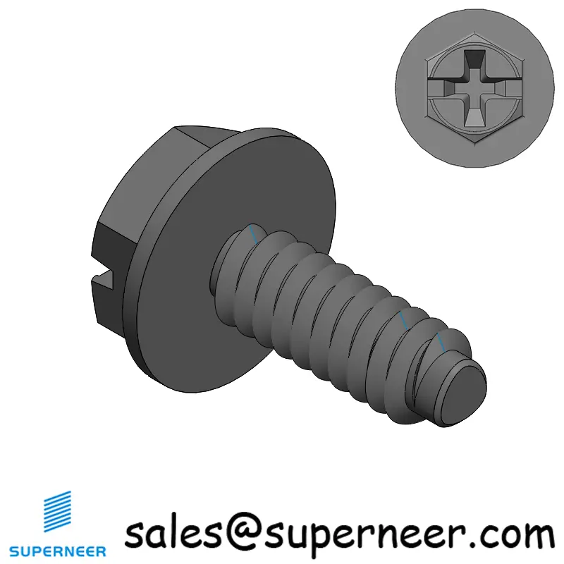 6-32 × 3/8 Hex Washer Phillips Slot Thread Forming  Screws for Metal  Steel Black