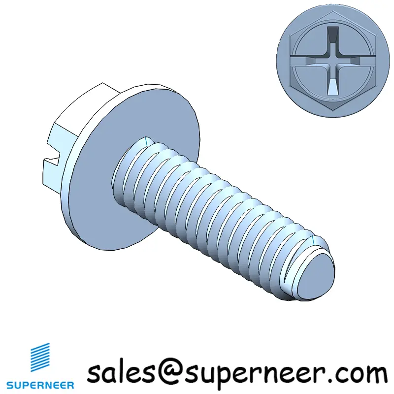 M2 × 7mm Indented Hex Washer Phillips Slot Thread Forming Screws for Metal Steel Blue Zinc Plated