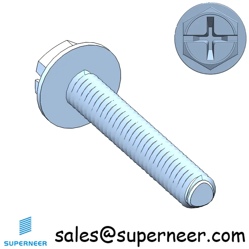 M2 × 12mm Indented Hex Washer Phillips Slot Thread Forming Screws for Metal SUS304 Stainless Steel Inox