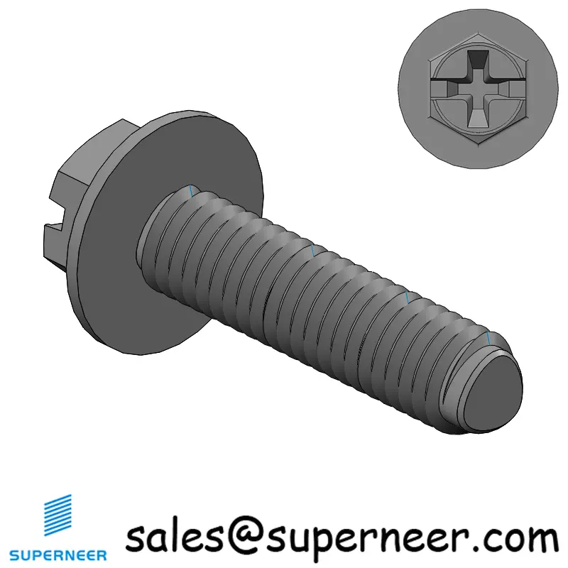 M3 × 12mm Indented Hex Washer Phillips Slot Thread Forming Screws for Metal Steel Black