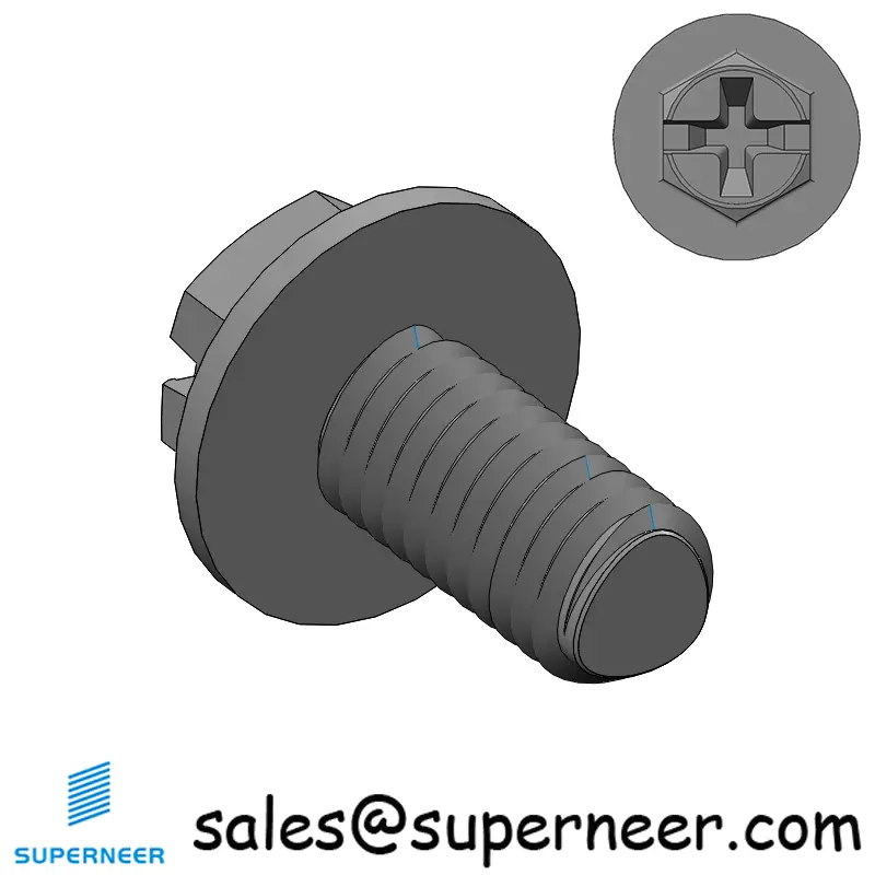 M6 × 12mm Indented Hex Washer Phillips Slot Thread Forming Screws for Metal Steel Black