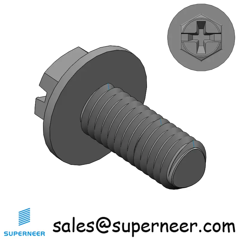 M6 × 14mm Indented Hex Washer Phillips Slot Thread Forming Screws for Metal Steel Black