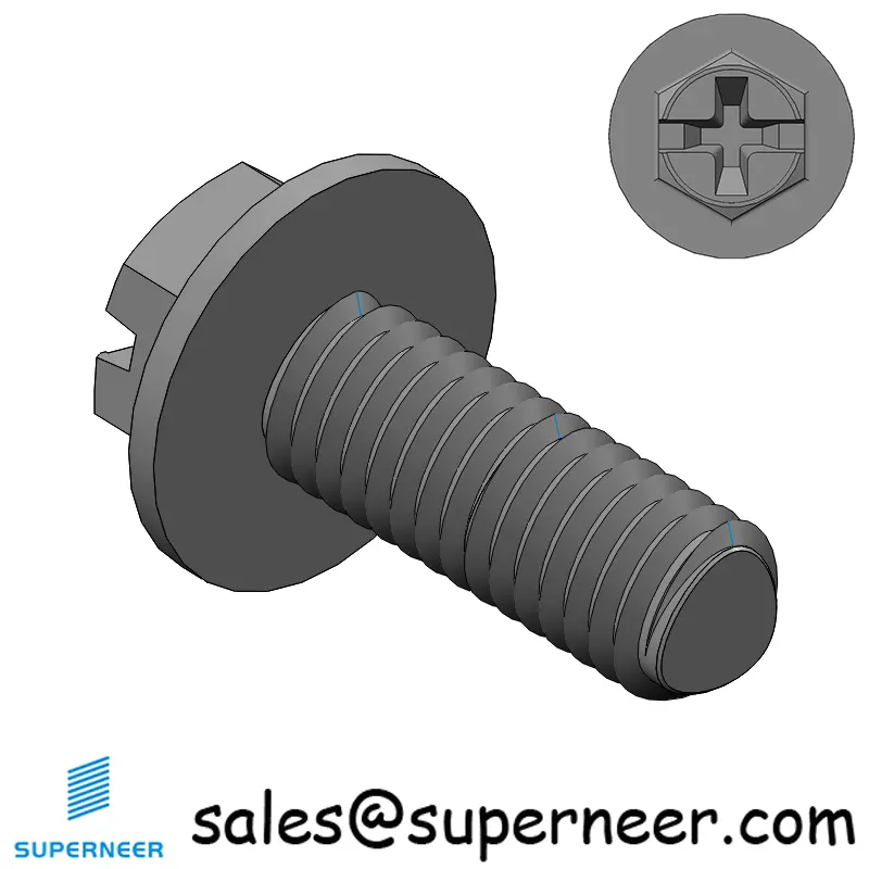 M6 × 16mm Indented Hex Washer Phillips Slot Thread Forming Screws for Metal Steel Black