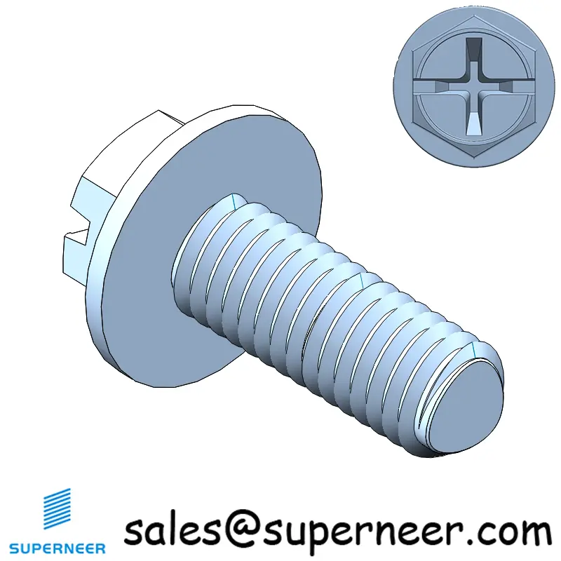 M6 × 16mm Indented Hex Washer Phillips Slot Thread Forming Screws for Metal SUS304 Stainless Steel Inox