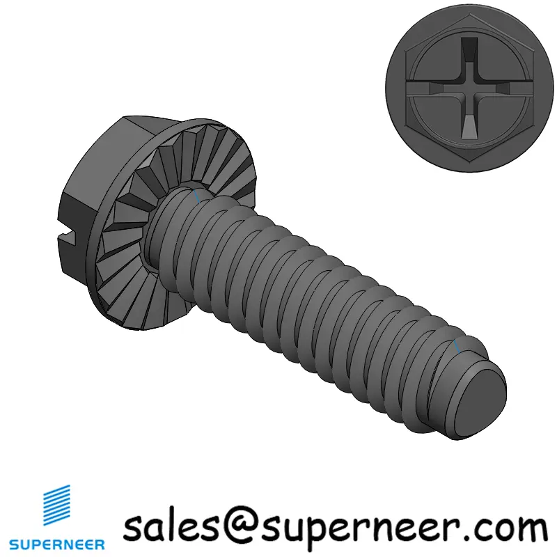 2-56 × 5/16 Hex Washer Serration Phillips Slot Thread Forming  Screws for Metal  Steel Black