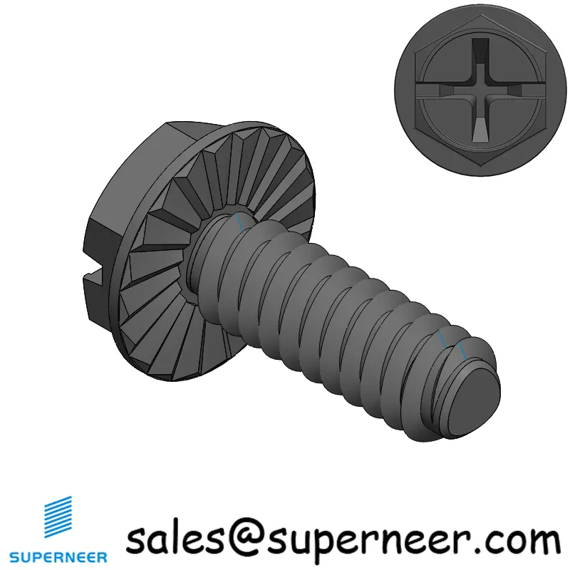 4-40 × 5/16 Hex Washer Serration Phillips Slot Thread Forming  Screws for Metal  Steel Black