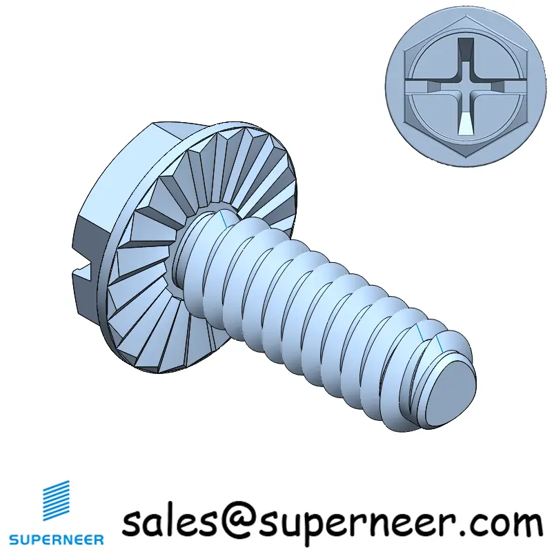 4-40 × 5/16 Hex Washer Serration Phillips Slot Thread Forming  Screws for Metal  Steel Blue Zinc Plated