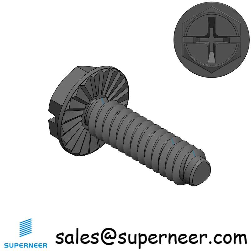 4-40 × 3/8 Hex Washer Serration Phillips Slot Thread Forming  Screws for Metal  Steel Black