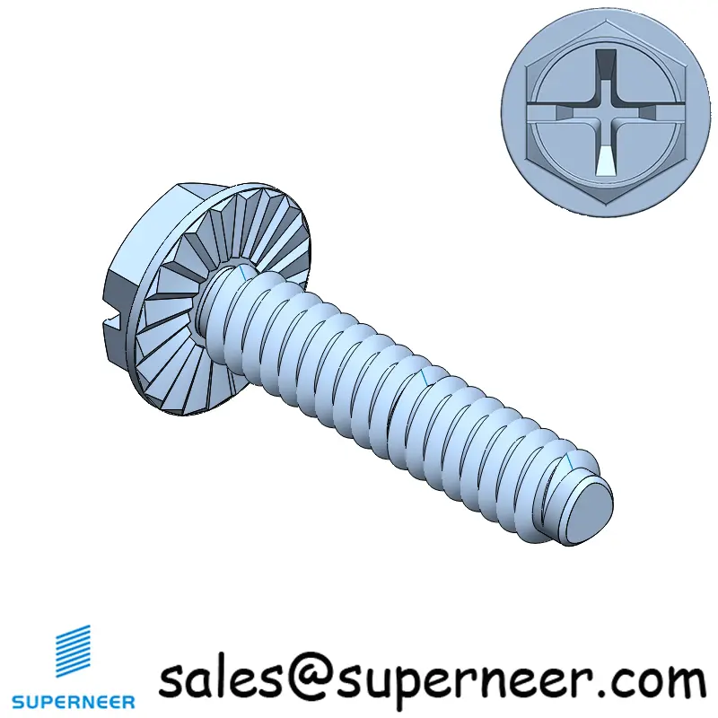 4-40 × 1/2 Hex Washer Serration Phillips Slot Thread Forming  Screws for Metal  Steel Blue Zinc Plated