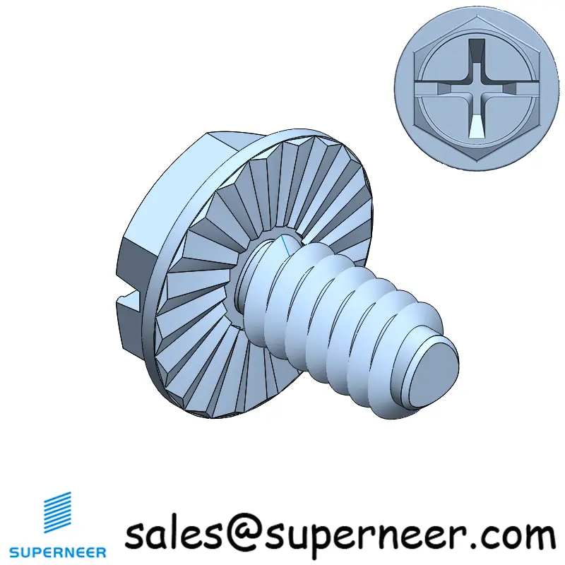 6-32 × 1/4 Hex Washer Serration Phillips Slot Thread Forming  Screws for Metal  Steel Blue Zinc Plated