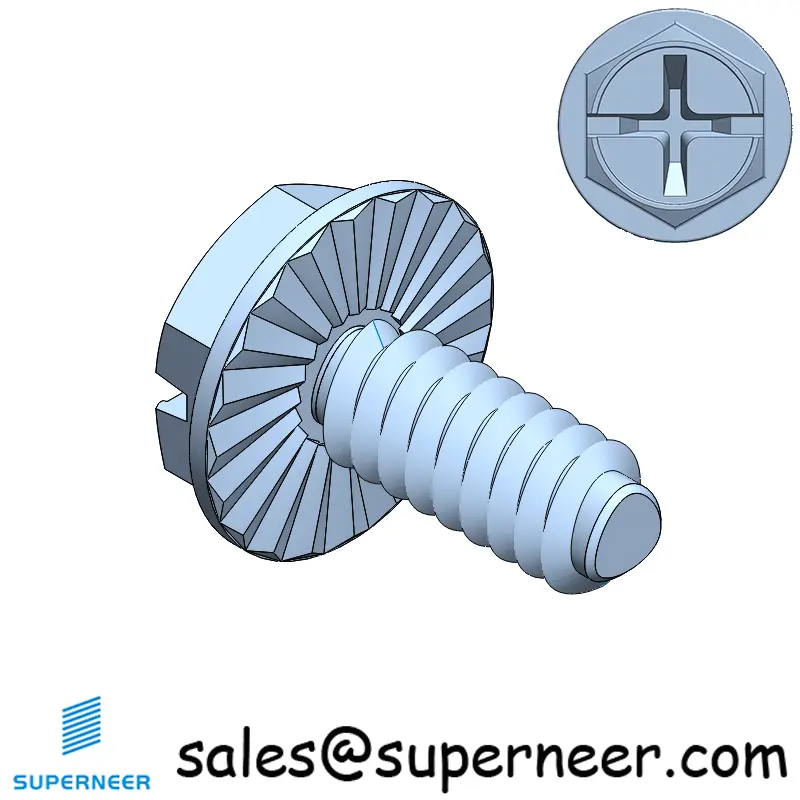 6-32 × 5/16 Hex Washer Serration Phillips Slot Thread Forming  Screws for Metal  Steel Blue Zinc Plated