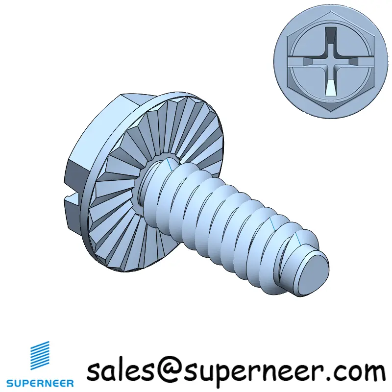 6-32 × 3/8 Hex Washer Serration Phillips Slot Thread Forming  Screws for Metal  Steel Blue Zinc Plated