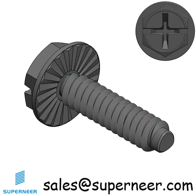 6-32 × 1/2 Hex Washer Serration Phillips Slot Thread Forming  Screws for Metal  Steel Black