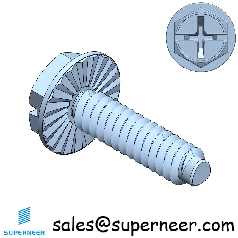 6-32 × 1/2 Hex Washer Serration Phillips Slot Thread Forming  Screws for Metal  Steel Blue Zinc Plated