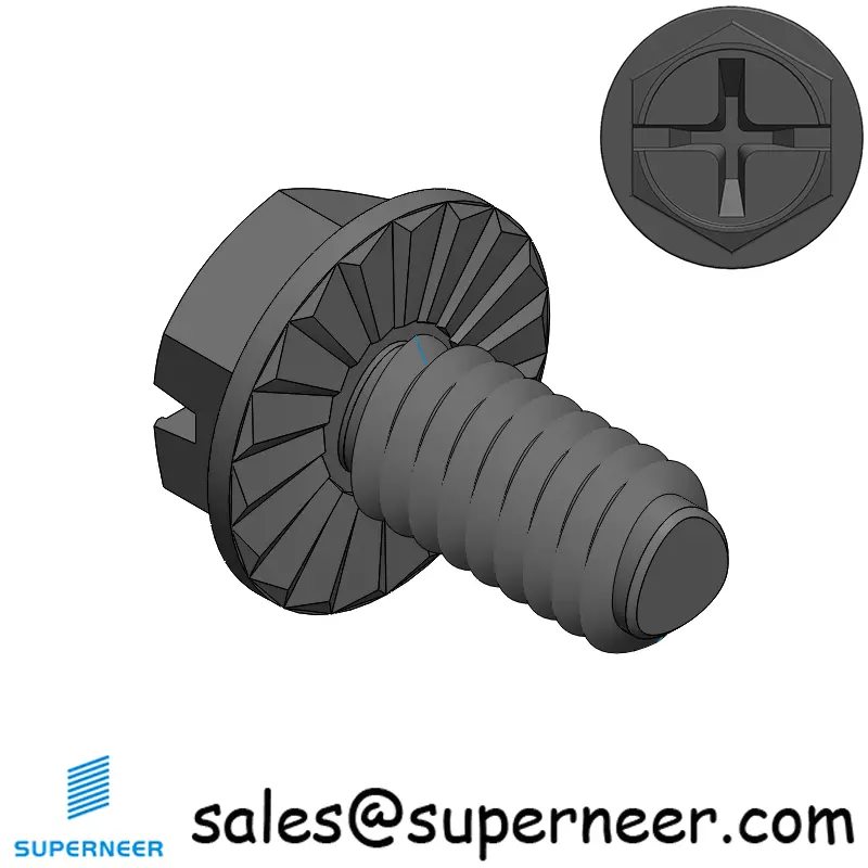 8-32 × 5/16 Hex Washer Serration Phillips Slot Thread Forming  Screws for Metal  Steel Black