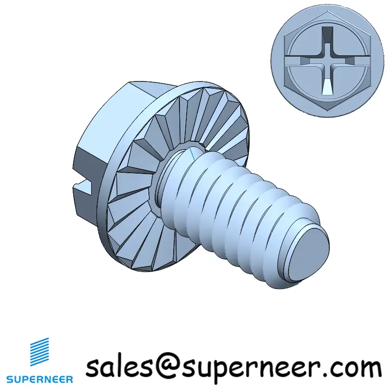 8-32 × 5/16 Hex Washer Serration Phillips Slot Thread Forming  Screws for Metal  Steel Blue Zinc Plated