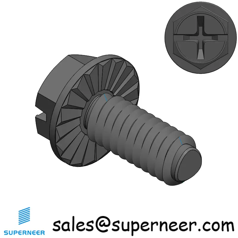 8-32 × 3/8 Hex Washer Serration Phillips Slot Thread Forming  Screws for Metal  Steel Black