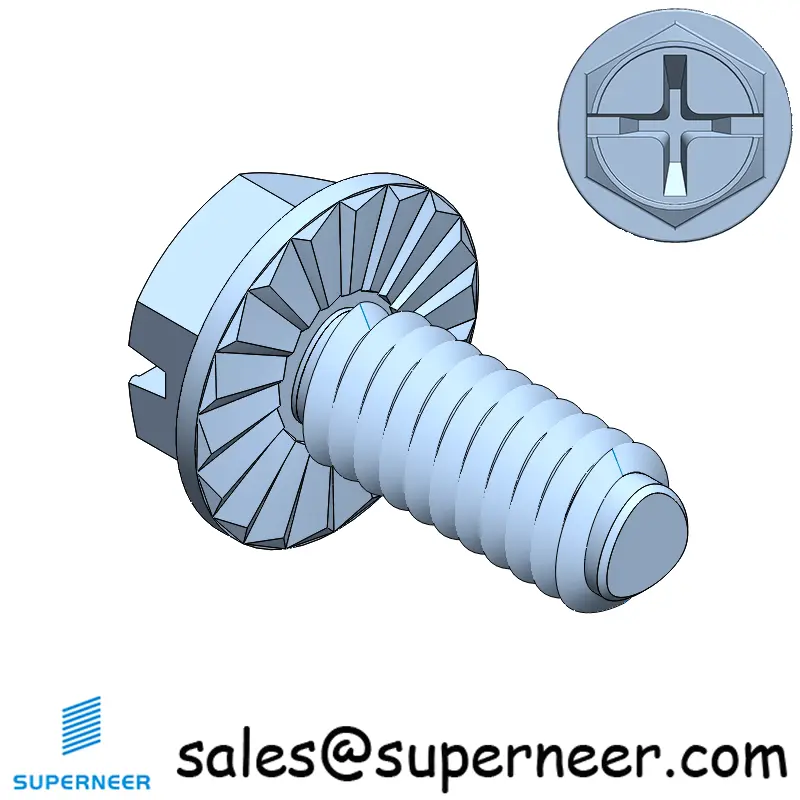 8-32 × 3/8 Hex Washer Serration Phillips Slot Thread Forming  Screws for Metal  Steel Blue Zinc Plated