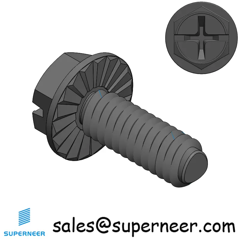8-32 × 7/16 Hex Washer Serration Phillips Slot Thread Forming  Screws for Metal  Steel Black