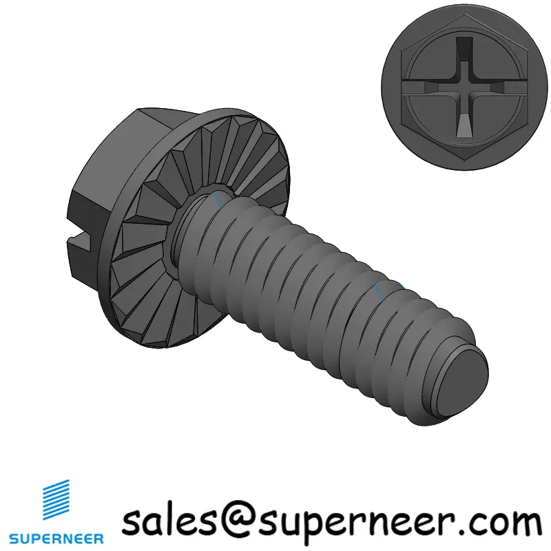 8-32 × 1/2 Hex Washer Serration Phillips Slot Thread Forming  Screws for Metal  Steel Black