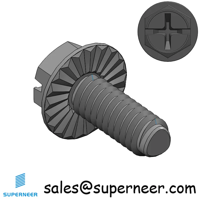 M2 × 5mm Indented Hex Washer Serrattion Phillips Slot Thread Forming Screws for Metal Steel Black