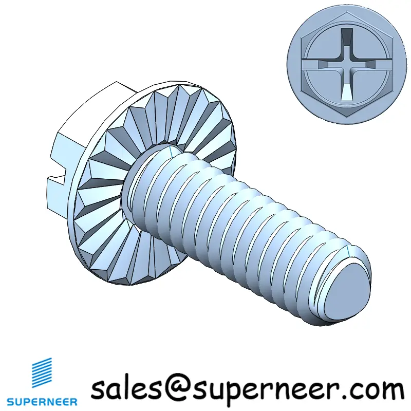 M2 × 6mm Indented Hex Washer Serrattion Phillips Slot Thread Forming Screws for Metal Steel Blue Zinc Plated